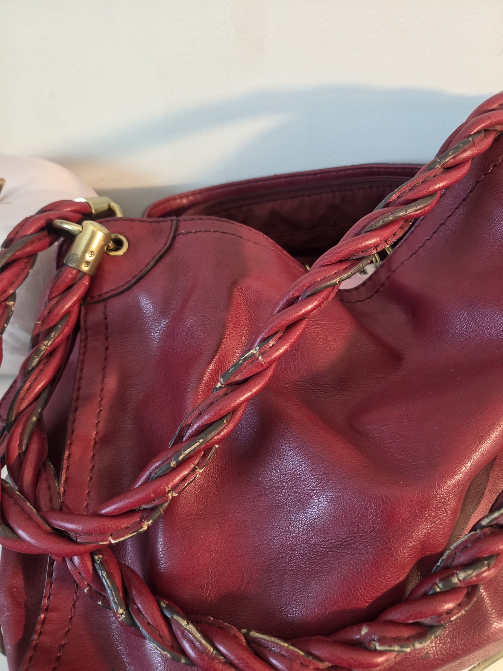Relic Classic Red Leather Shoulder Bag with Braided Strap